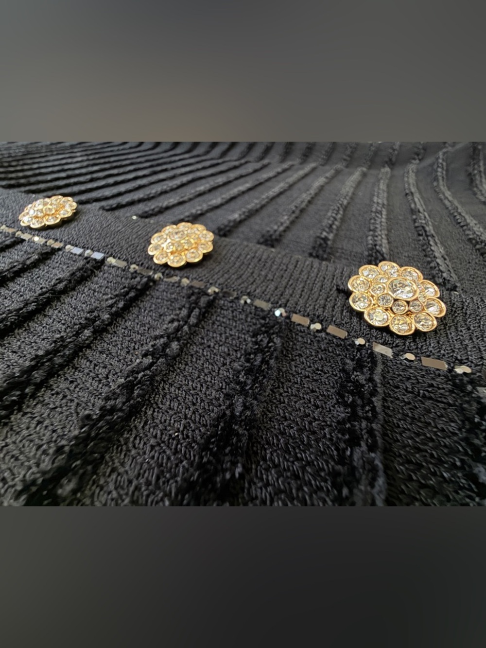 Vintage St. John Evening Knit Cardigan Black Gold Buttons Santana Knit Size 6